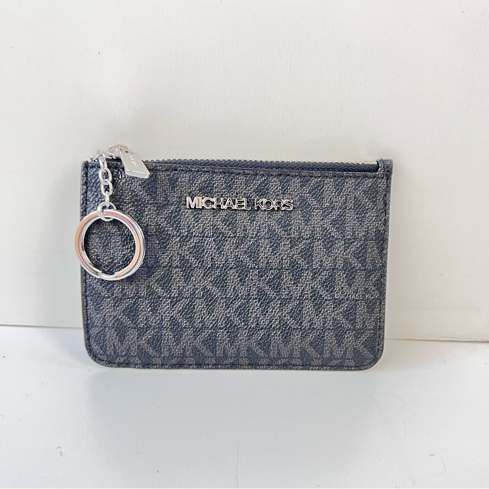 Michael Kors Top Zip Keyring Cardholder Jet Set Black Monogram